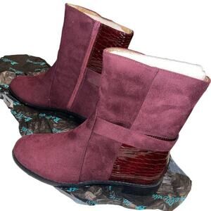 Bellini Deep Dark Red Suede Booties with Alligator Accent size 7W